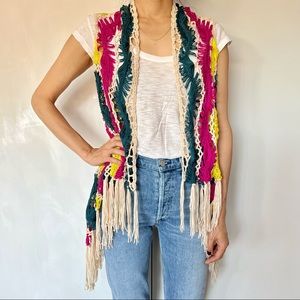 NEW multicolor colorful boho coachella festival crochet fringe vest